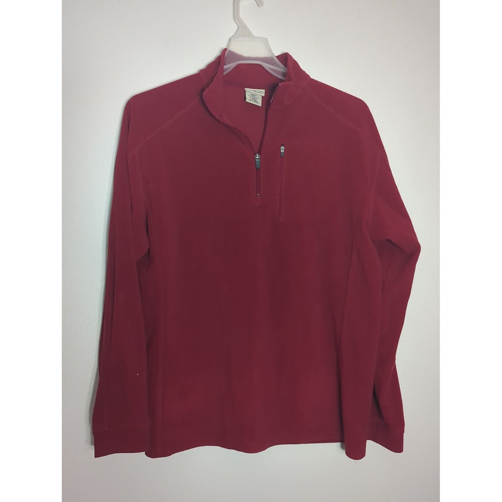 LL Bean Mens Quarter Zip Fleece Pullover Red Outdoor Gorpcore Warm Large Tall